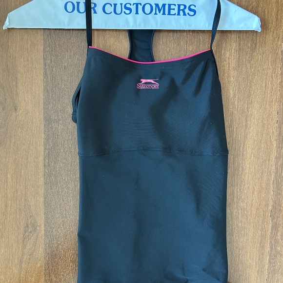 Slazenger Black Fuchsia Tankini Boyshorts Swimsuit 90s Style Like New UK 8 XS - Picture 1 of 8